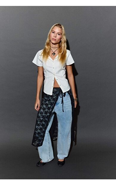 DeFacto Barrel Fit Normal Bel Bilek Boy Jean Yıkamalı Pantolon F6102AX25HSNM39