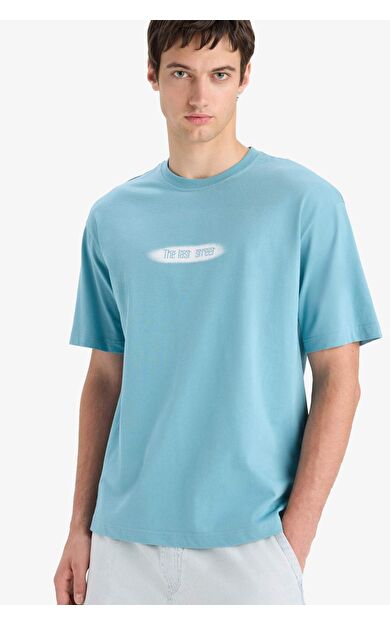 DeFacto Boxy Fit Bisiklet Yaka Baskılı Kısa Kollu Tişört F6122AX25SMGN203