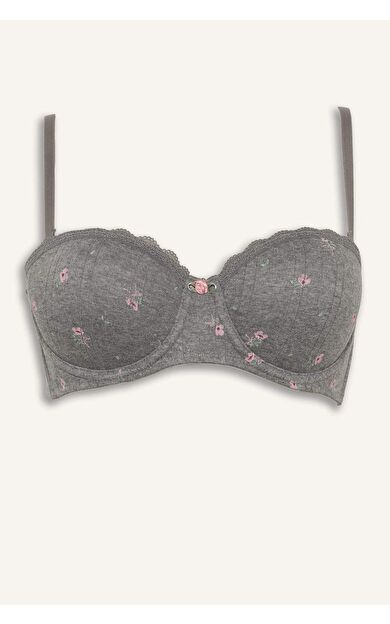 Dantel Detaylı Kaplı Pedsiz Balenli Balkonet Sütyen