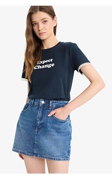 DeFacto Coool Fitted Baskılı Ribana Kısa Kollu Tişört F6149AX25SMNV1