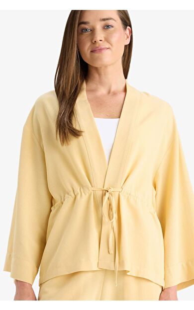 DeFacto Relax Fit V Yaka Keten Karışımlı Uzun Kollu Gömlek F6151AX25HSYL1