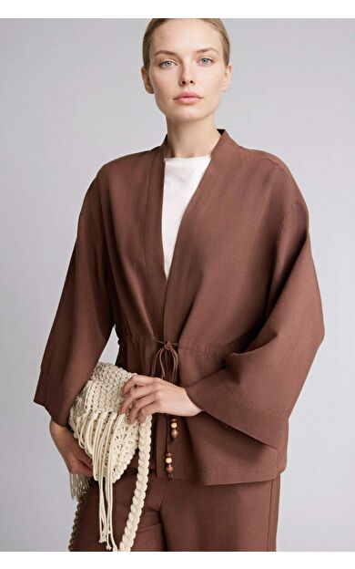 DeFacto Relax Fıt V Yaka Keten Karışımlı Uzun Kollu Gömlek