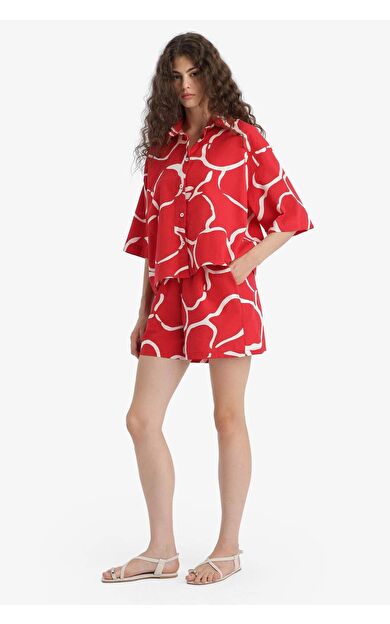 DeFacto Normal Bel Desenli Kısa Paça Pamuklu Şort