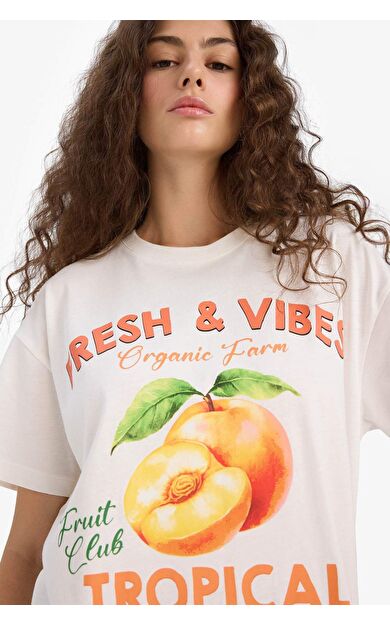 DeFacto Oversize Geniş Kalıp Bisiklet Yaka Baskılı Kısa Kollu Tişört F6199AX25HSWT32