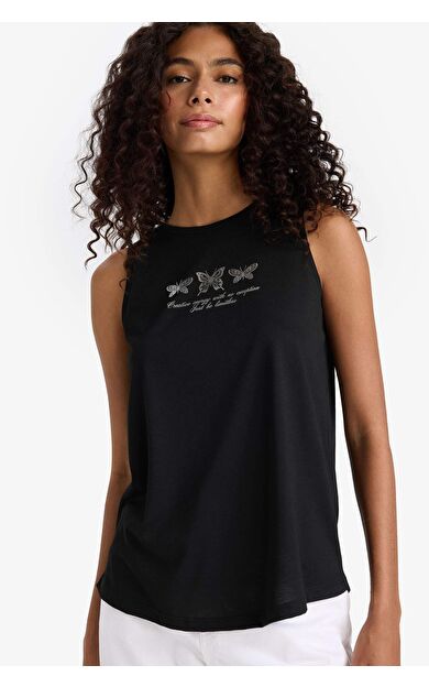 DeFacto Relax Fit Slogan Baskılı Bisiklet Yaka Atlet F6234AX25HSBK27