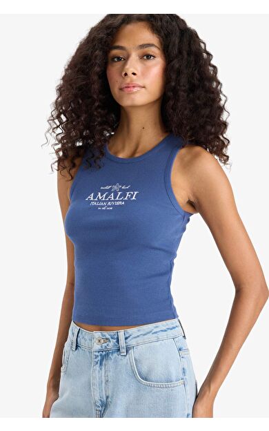 DeFacto Slim Fit Dar Kesim Baskılı Halter Yaka Fitilli Kaşkorse Atlet F6239AX25HSIN231