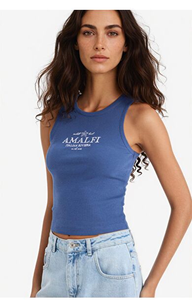 DeFacto Slim Fit Dar Kesim Baskılı Halter Yaka Fitilli Kaşkorse Atlet F6239AX25HSIN231