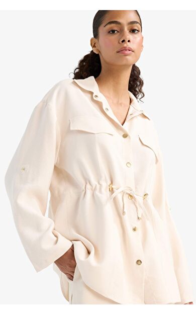 Regular Fit Beli Lastikli Tensel İnce Ceket