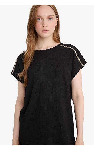 DeFacto Bisiklet Yaka Bürümcük Kısa Kollu Tişört F6300AX25HSBK81