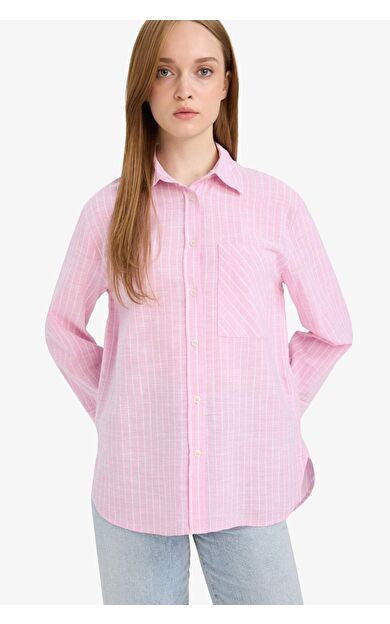 DeFacto Relax Fit Çizgili Flamlı Pamuk Uzun Kollu Tunik