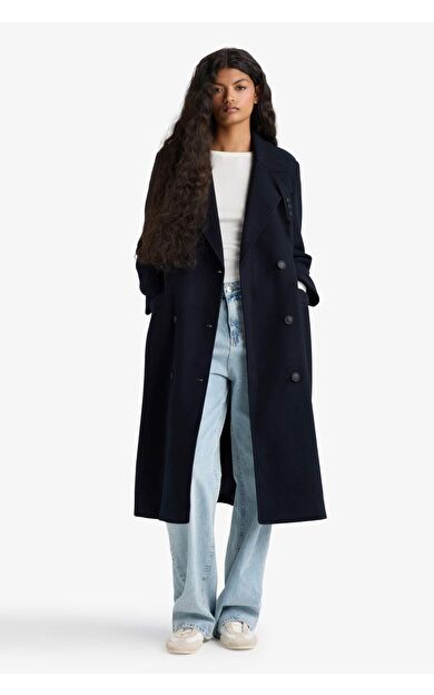 Regular Fit Düğmeli Uzun Kaşe Kaban