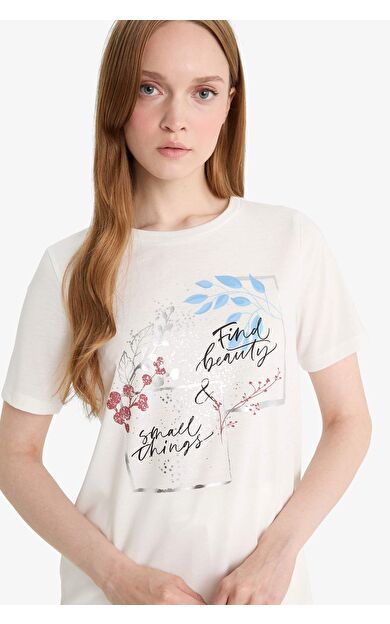 DeFacto Regular Fit Bisiklet Yaka Çiçekli Kısa Kollu Tişört F6329AX25HSER105