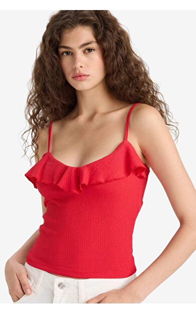 DeFacto Slim Fit Dar Kesim Fırfırlı Yaka Atlet F6330AX25HSRD59