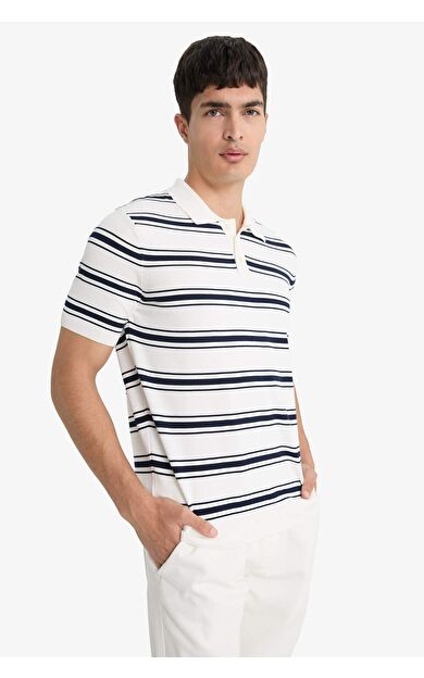 DeFacto Çizgili Triko Kısa Kollu Polo Tişört