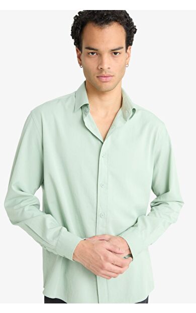 DeFacto Regular Fit Polo Yaka Dokuma Uzun Kollu Gömlek F6341AX25AUGN1135
