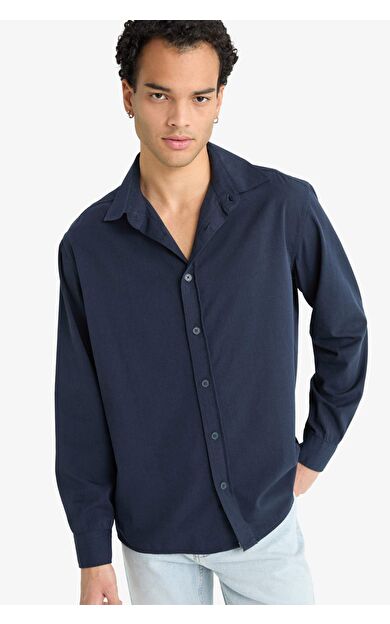 DeFacto Regular Fit Polo Yaka Dokuma Uzun Kollu Gömlek F6341AX25AUNV163