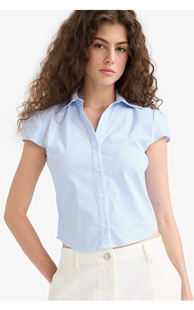 Coool Fitted Gömlek Yaka Poplin Kısa Kollu Gömlek