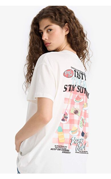 DeFacto Oversize Geniş Kalıp Bisiklet Yaka Baskılı Kısa Kollu Tişört F6394AX25SMWT32