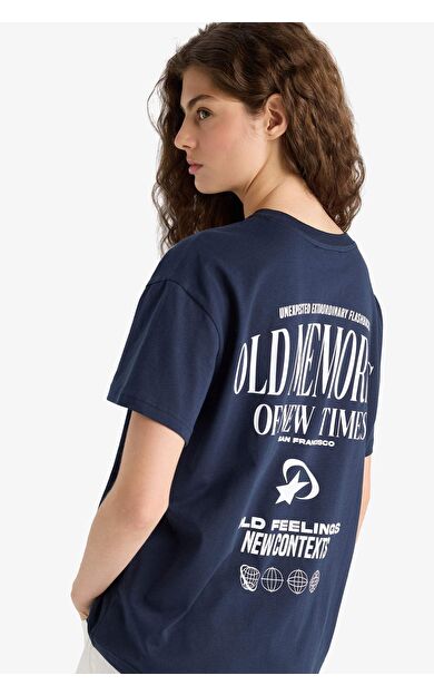 DeFacto Oversize Geniş Kalıp Bisiklet Yaka Baskılı Kısa Kollu Tişört F6396AX25SMNV241