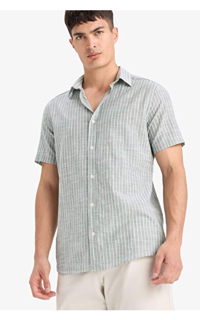 DeFacto Pamuklu Çizgili Kısa Kollu Gömlek