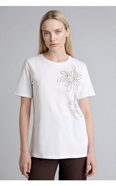 DeFacto Regular Fıt Bisiklet Yaka Nakış Baskı Baskılı Penye Kısa Kollu Tişört