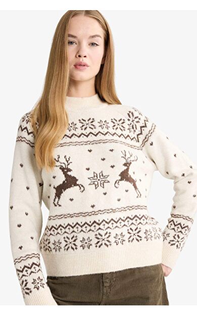 DeFacto Yılbaşı Temalı Regular Fit Bisiklet Yaka Kazak