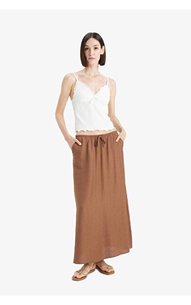 DeFacto A Kesim Normal Bel Krinkıl Kumaş Midi Etek F6501AX25SMBN320