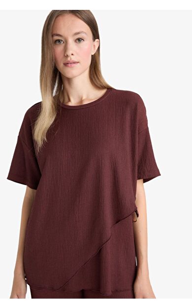 Regular Fit Bisiklet Yaka Bürümcük Kısa Kollu Tişört F6505AX25AUBN91