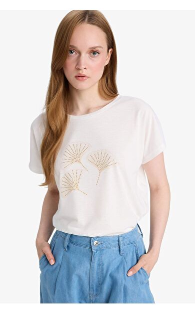 DeFacto Bisiklet Yaka Taş Baskılı Kısa Kollu Tişört F6509AX25HSER105