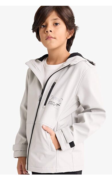 Erkek Çocuk Rüzgar Geçirmez Kapüşonlu Polar Astarlı Mont