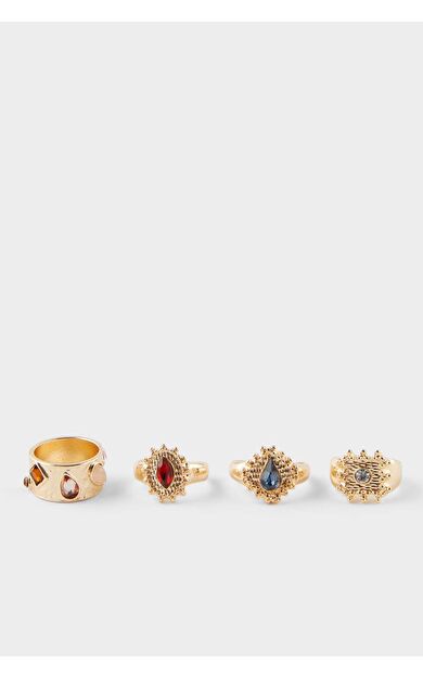 DeFacto Kadın 4'lü Taşlı Gold Yüzük