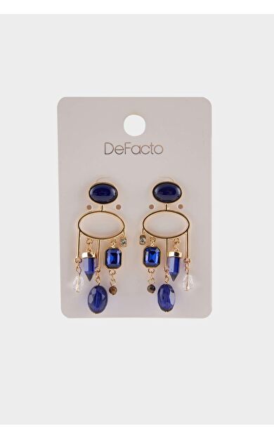 DeFacto Kadın Mavi Taşlı Gold Küpe