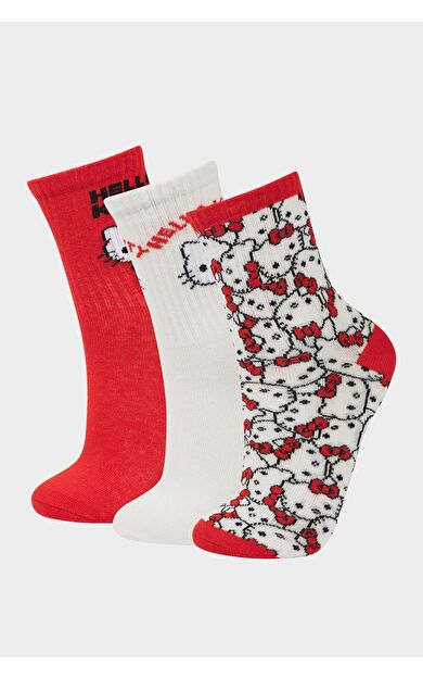 DeFacto Kız Çocuk Hello Kitty 3'lü Pamuklu Uzun Çorap F6703A8NSKR1