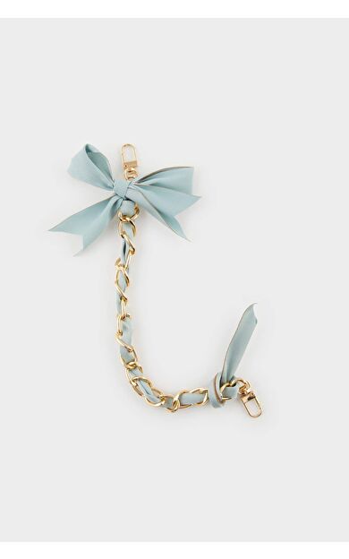 Kadın Mavi Kurdeleli Gold Charm Anahtarlık