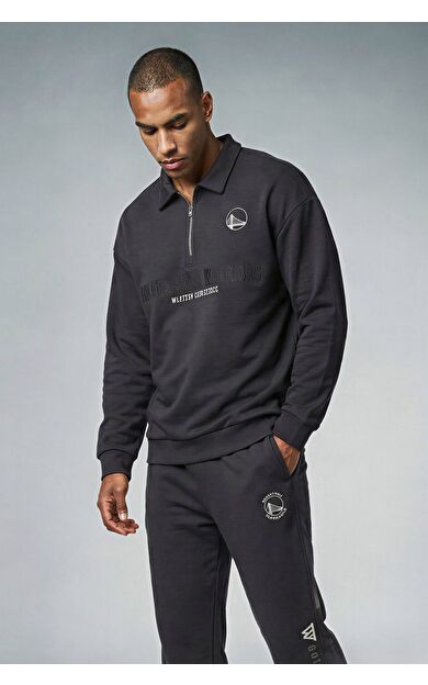DeFacto NBA Golden State Warriors Boxy Fit Polo Yaka Skuba Dalgıç Kumaş Sweatshirt