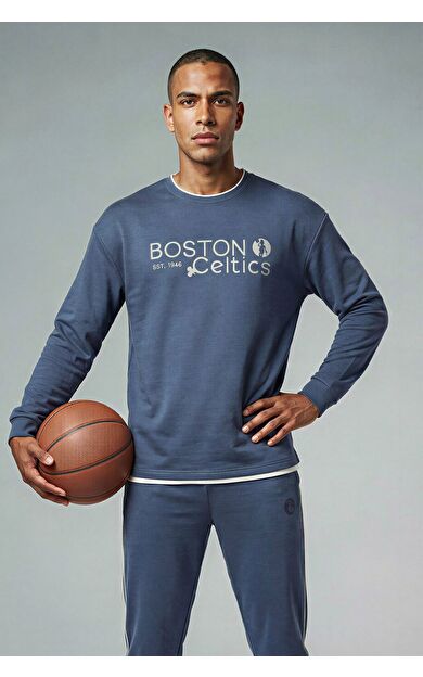 DeFacto NBA Boston Celtıcs Boxy Fıt Bisiklet Yaka Skuba Dalgıç Kumaş Sweatshirt
