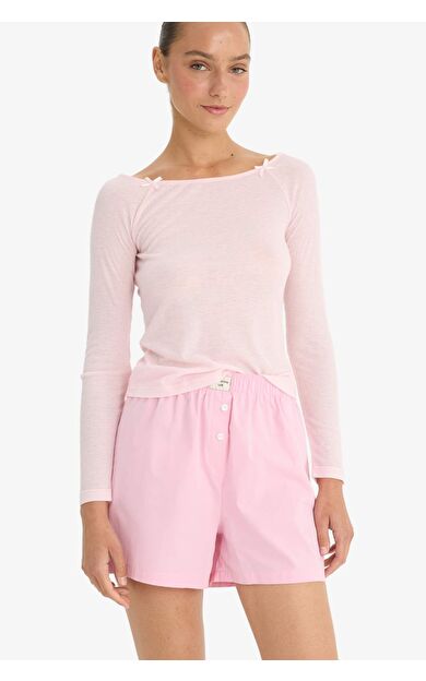 DeFacto Regular Fit Kayık Yaka Uzun Kollu Ribana Pijama Üstü-Fall in Love