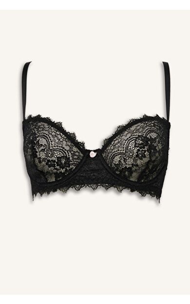 Bağcıklı Dantelli Kapsız Pedsiz Balenli Balkonet Sütyen Fall in Love F7024AX25WNBK81