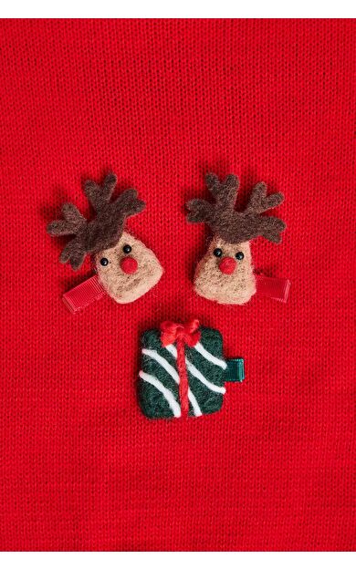 Kız Çocuk Yılbaşı Geyik Temalı 3'lü Çıtçıtlı Toka
