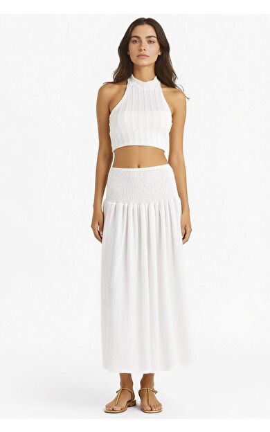 DeFacto A Kesim Normal Bel Gipeli Bürümcük Beyaz Maxi Etek