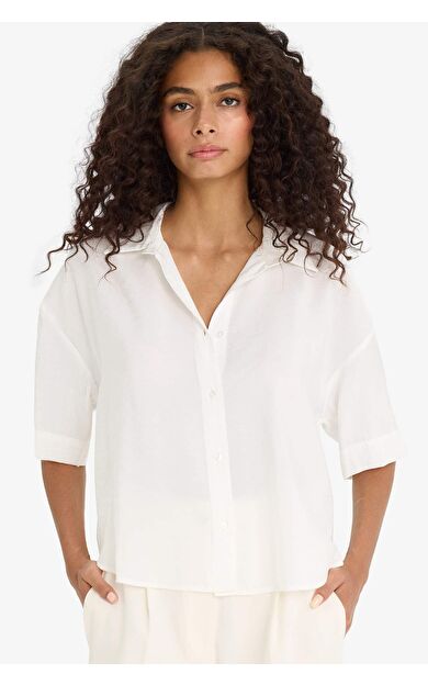 DeFacto Loose Fit Gömlek Yaka Modal Kısa Kollu Gömlek F7080AX25SMER105