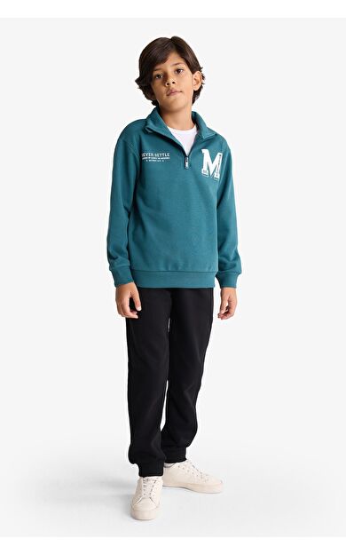 DeFacto Erkek Çocuk 2'li Takım Yarım Fermuarlı Baskılı Sweatshirt Eşofman Altı