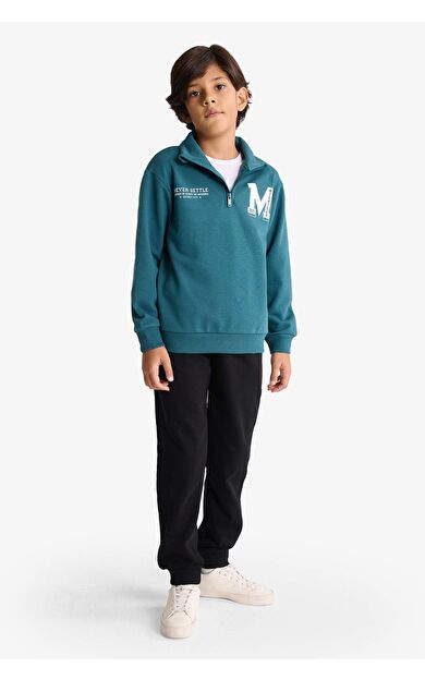 Erkek Çocuk 2'li Takım Yarım Fermuarlı Baskılı Sweatshirt Eşofman Altı