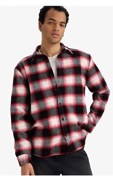 DeFacto Regular Fit Polo Yaka Flanel Uzun Kollu Gömlek