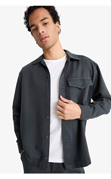 Boxy Fit Polo Yaka Twill Uzun Kollu Gömlek F7124AX25AUAR104