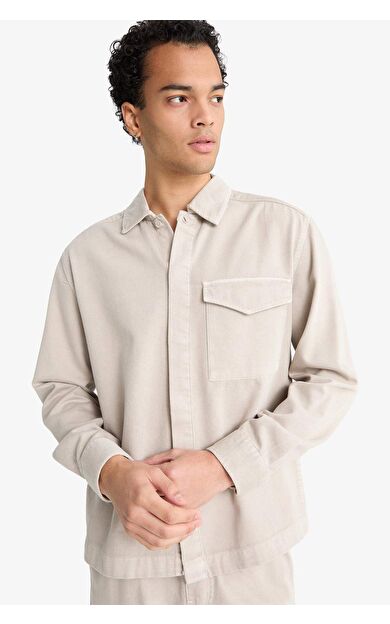 Boxy Fit Polo Yaka Twill Uzun Kollu Gömlek F7124AX25AUGR302