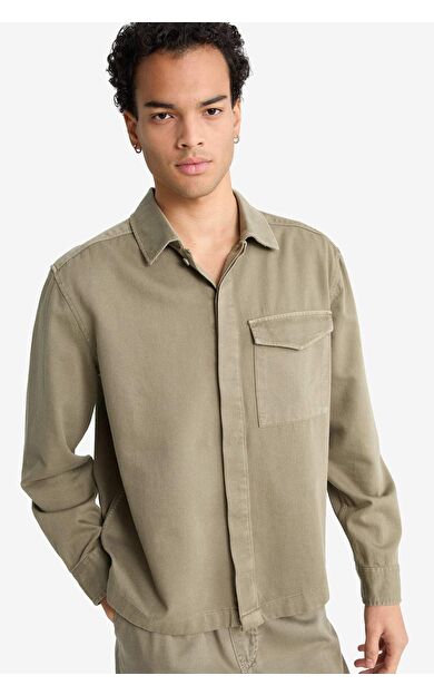 DeFacto Boxy Fit Polo Yaka Twill Uzun Kollu Gömlek F7124AX25AUKH401