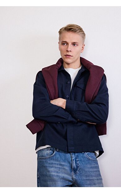 DeFacto Boxy Fit Polo Yaka Twill Uzun Kollu Gömlek