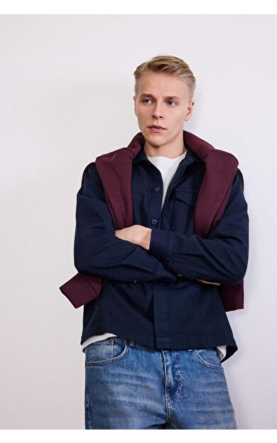 Boxy Fit Polo Yaka Twill Uzun Kollu Gömlek