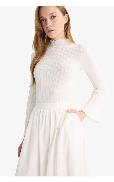 Slim Fit Dar Kesim Fitilli Kaşkorse Uzun Kollu Tunik